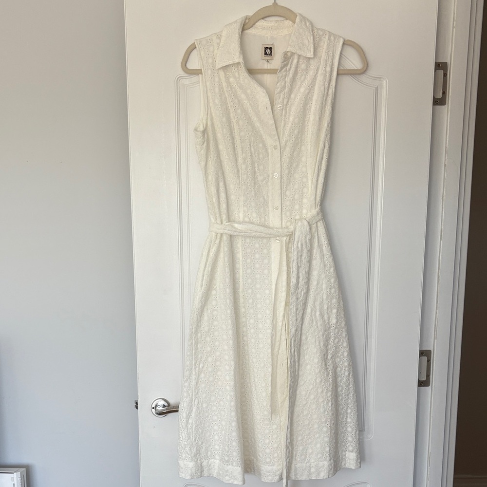 Anne Klein Ivory Sleeveless Shirt Dress
